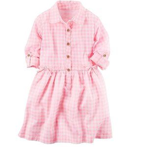 Little Girls Carter's Pink Check Woven Shirt Dress Size 5 Roll Up Sleeve NWT